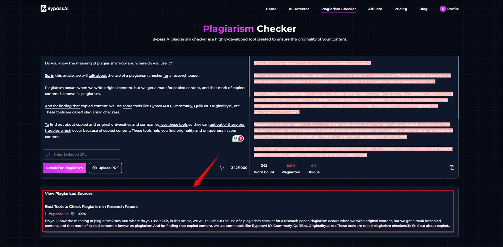 Test in Bypassai.IO Plagiarism Checker