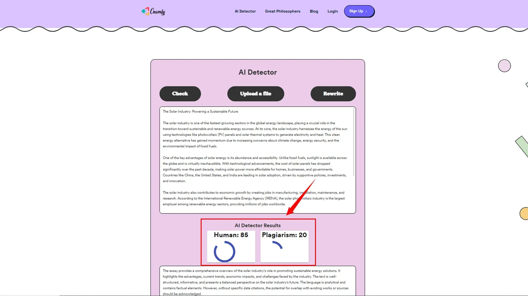 AI content Check in Cramly AI Content Detector