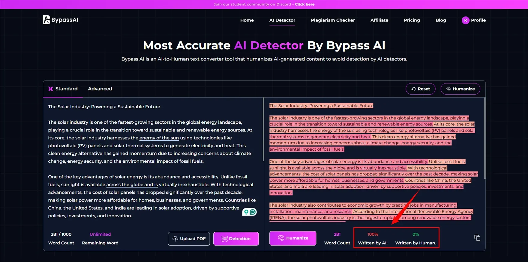 AI content Check in bypassai.Io AI Content Detector.