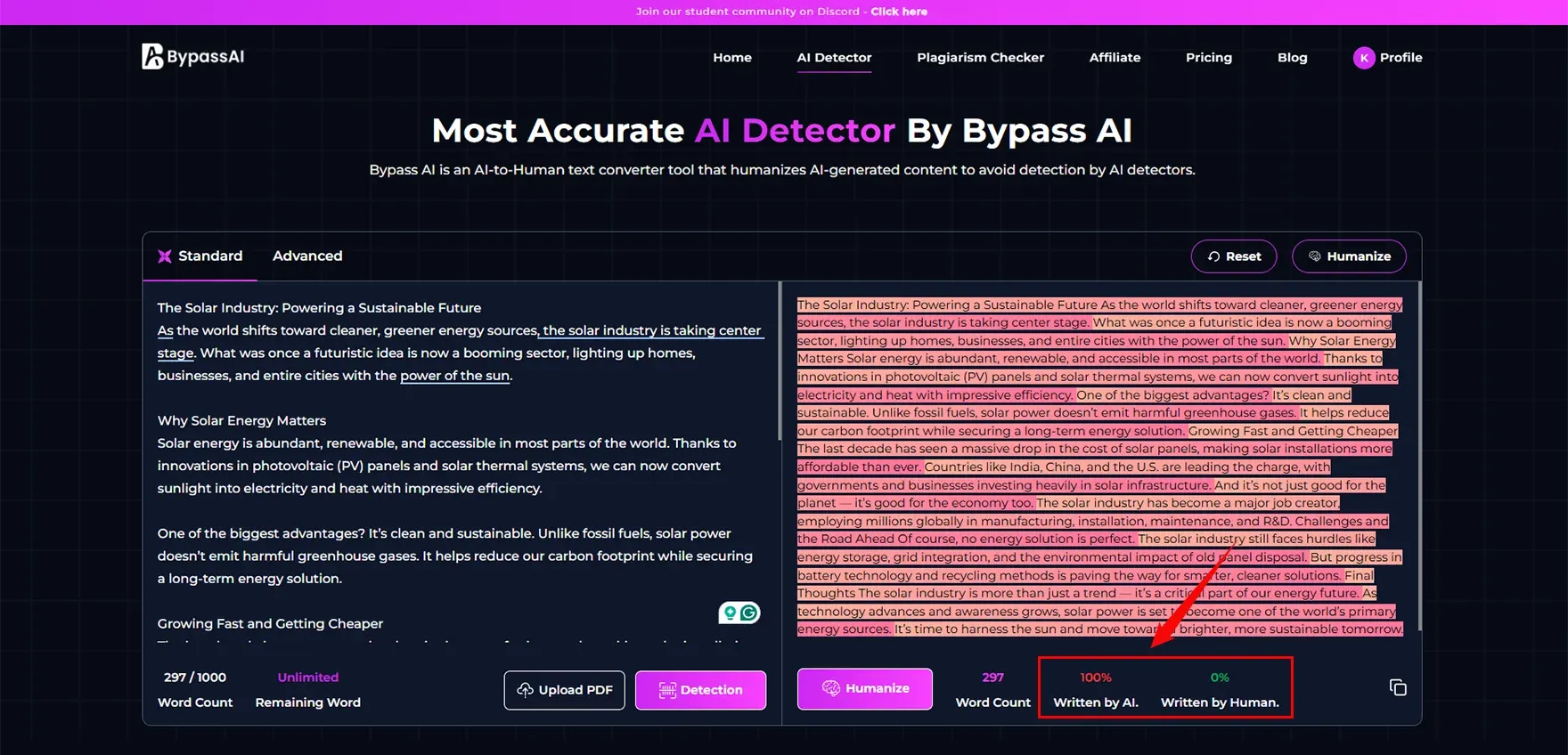 AI content Check in bypassai Io AI Content Detector