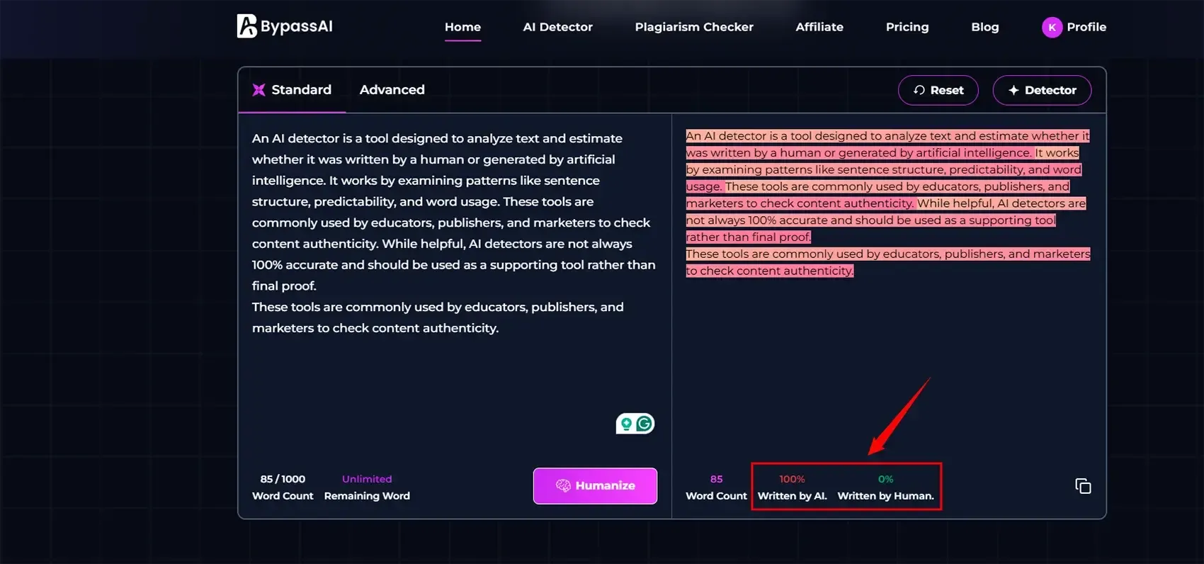 BypassAI IO AI detector