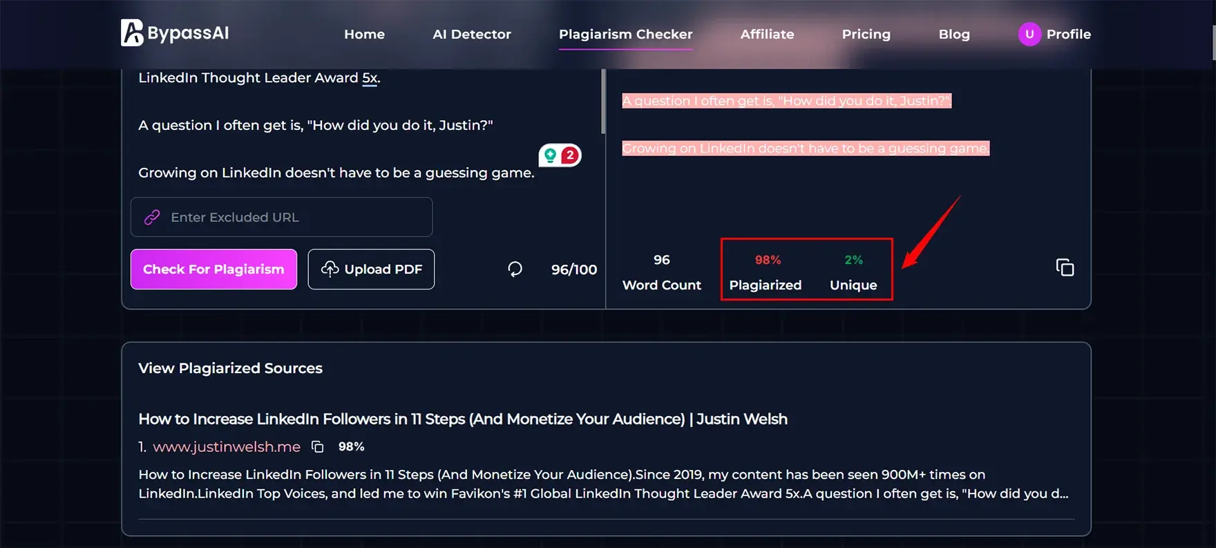 BypassAI IO Plagiarism checker 