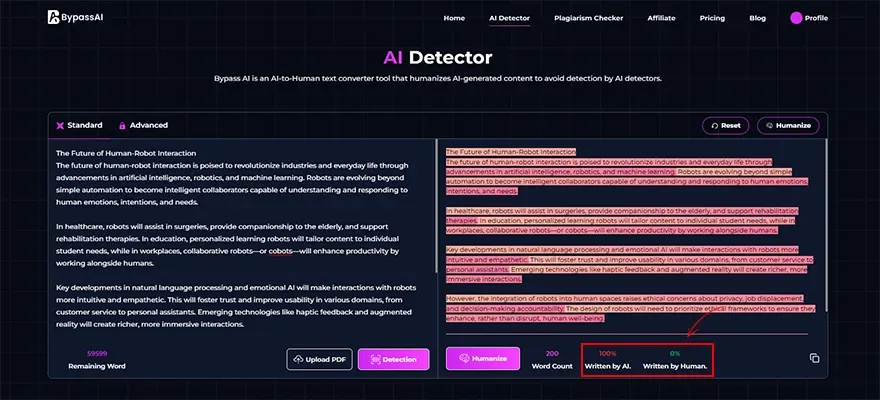 ChatGPT content check-in BypassAI IO’s AI checker tool.webp