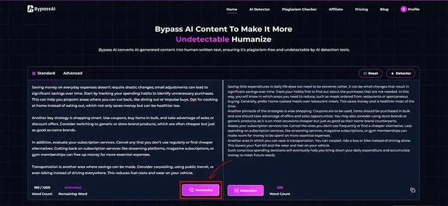 ChatGPT content  humanize in BypassAI IO tools.webp