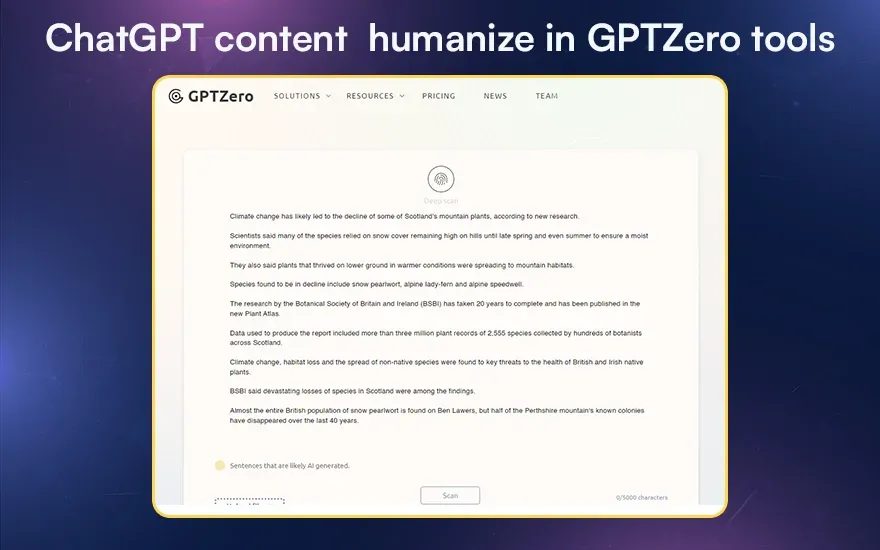 ChatGPT content  humanize in GPTZero tools