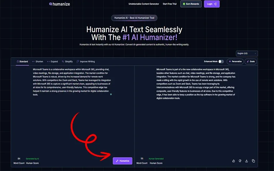 ChatGPT content  humanize in Humanizeaitext ai tools