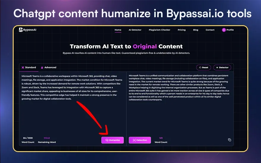 Chatgpt content humanize in Bypassai.ioI tools