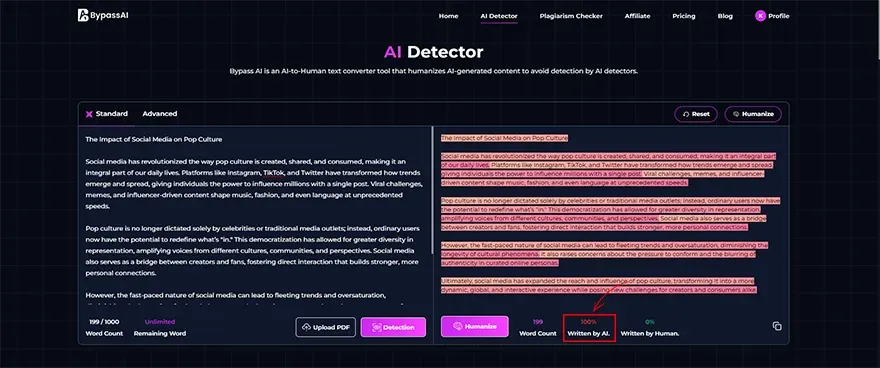 Chatgpt text check-in BypassAI’s AI checker tool.webp