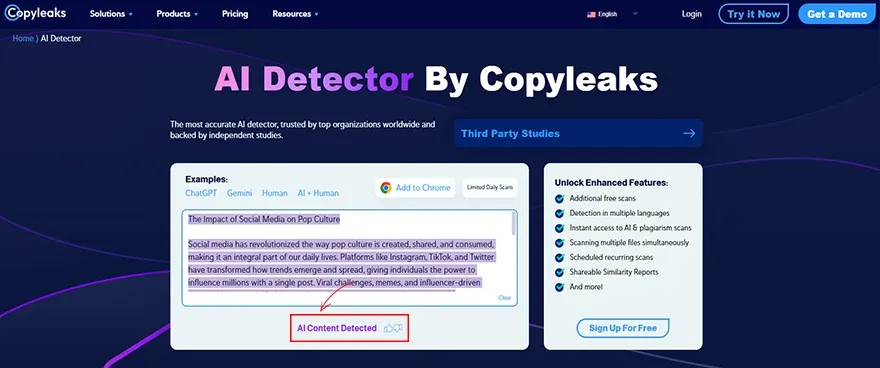 Chatgpt text check-in Copyleaks’ AI detector tool.webp