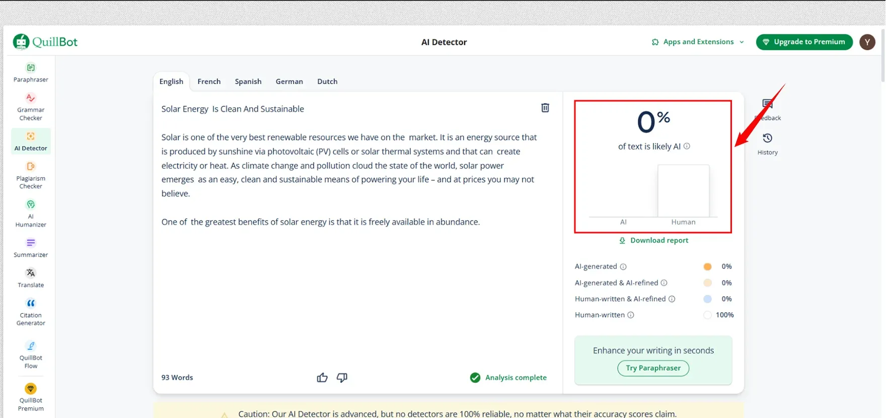 Checked Humanize Content in Quillbot AI detector.webp