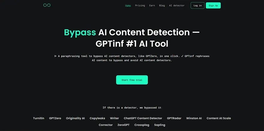 GPTinf - Best Undetectable AI Tool for Creative Output