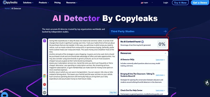 Humanize content check “Copyleaks AI detector”.webp