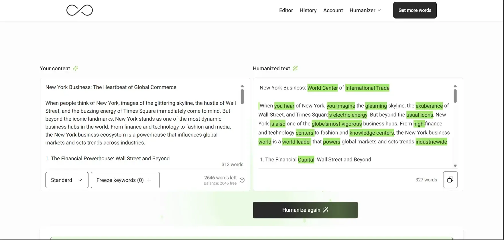 Humanize this AI Content through GPTInf