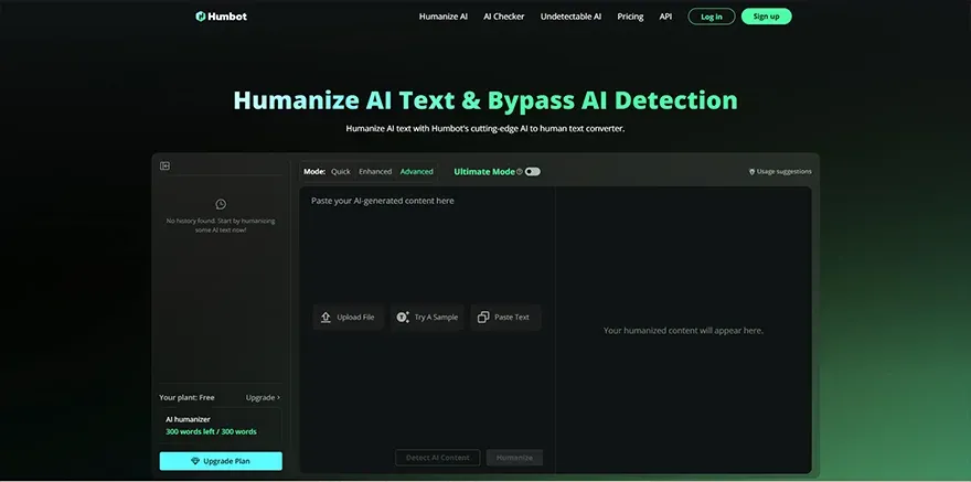 Humbot  Best Undetectable AI tool for Error-Free Content