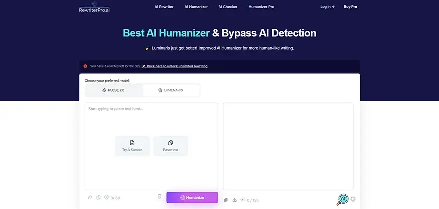 Overview of AI Humanizer by RewriterPro