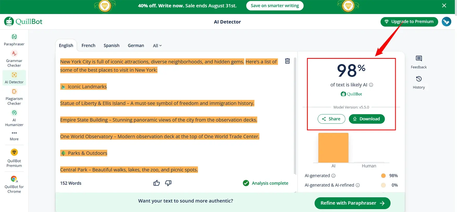 Quillbot AI detector 