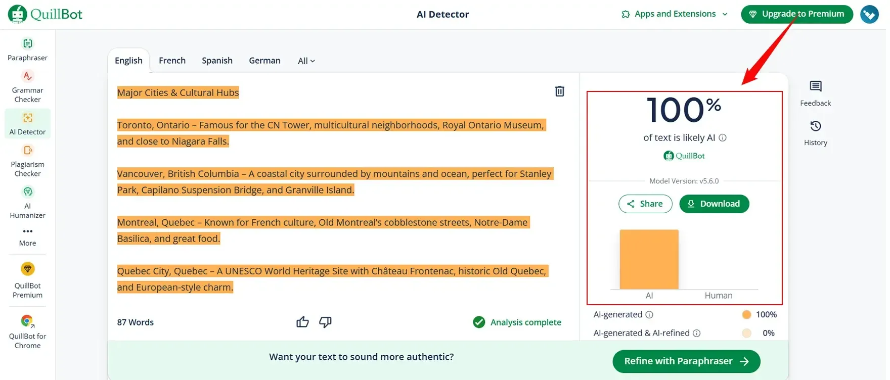 Quillbot AI detector Score Quillbot AI detector Score