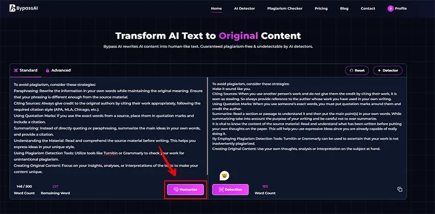 Bypass AI text