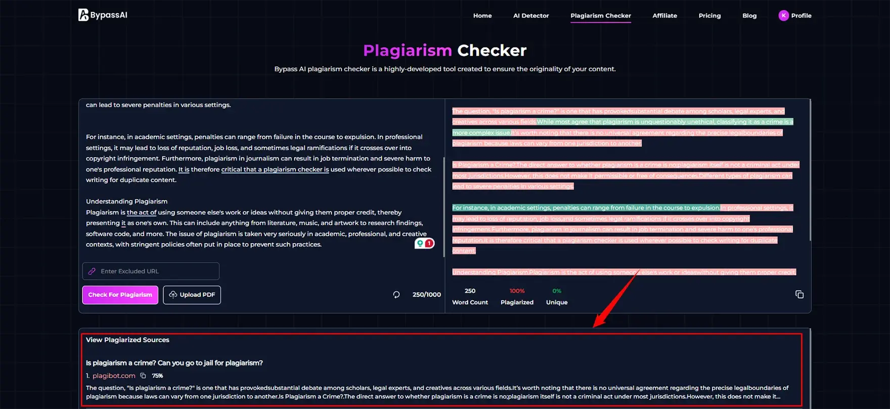 Test in Bypassai.IO Plagiarism Checker