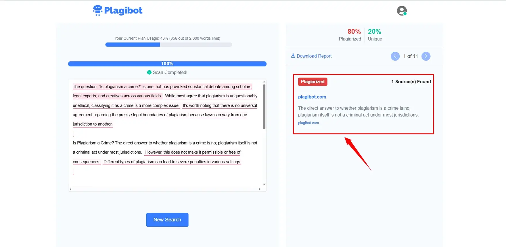 Test in Plagibot Plagiarism Checker