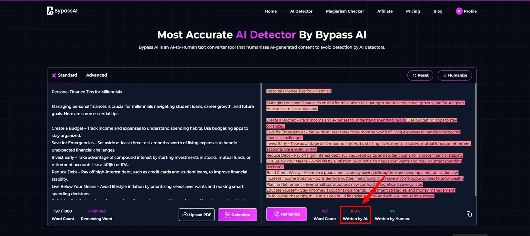 Testing with Bypass AI Detector