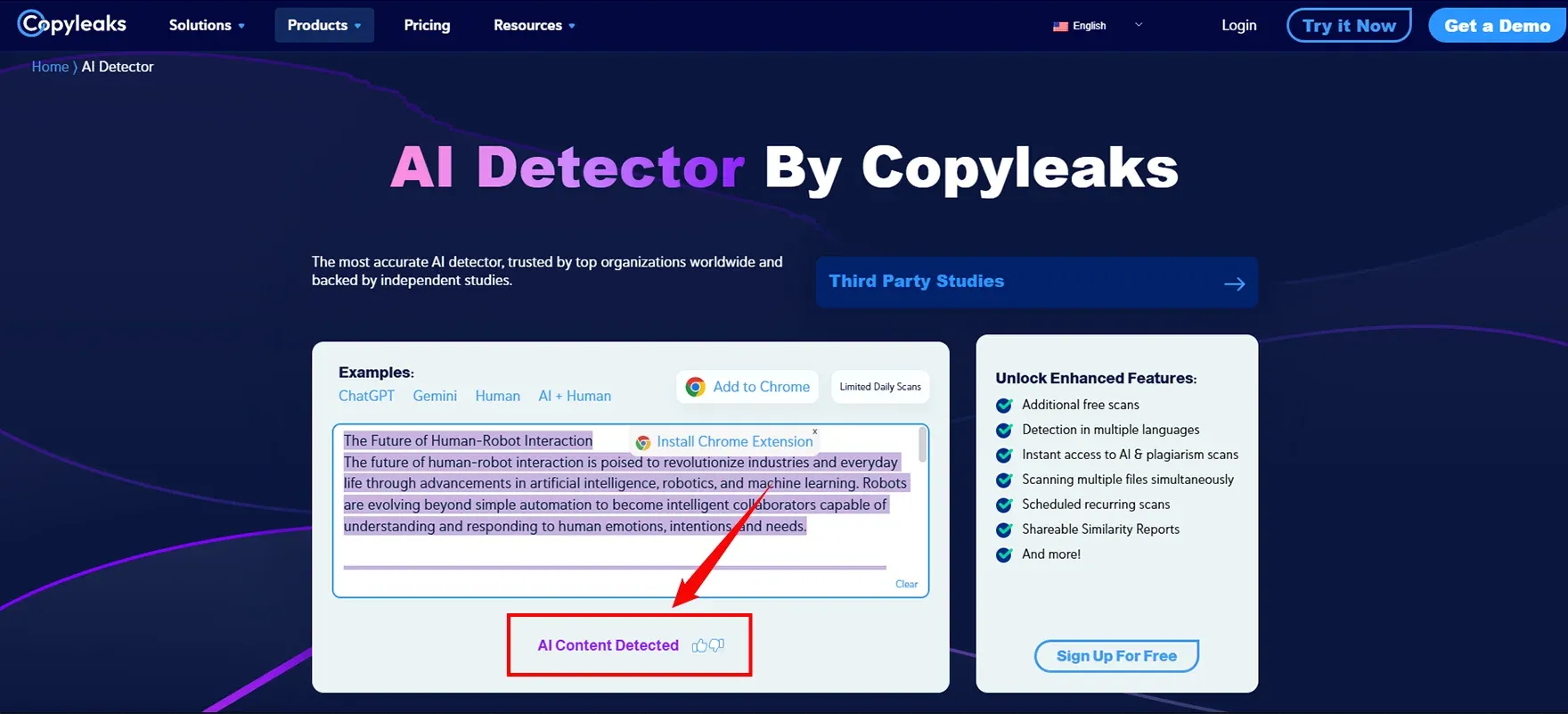 This content check-in Copyleaks AI detector tool