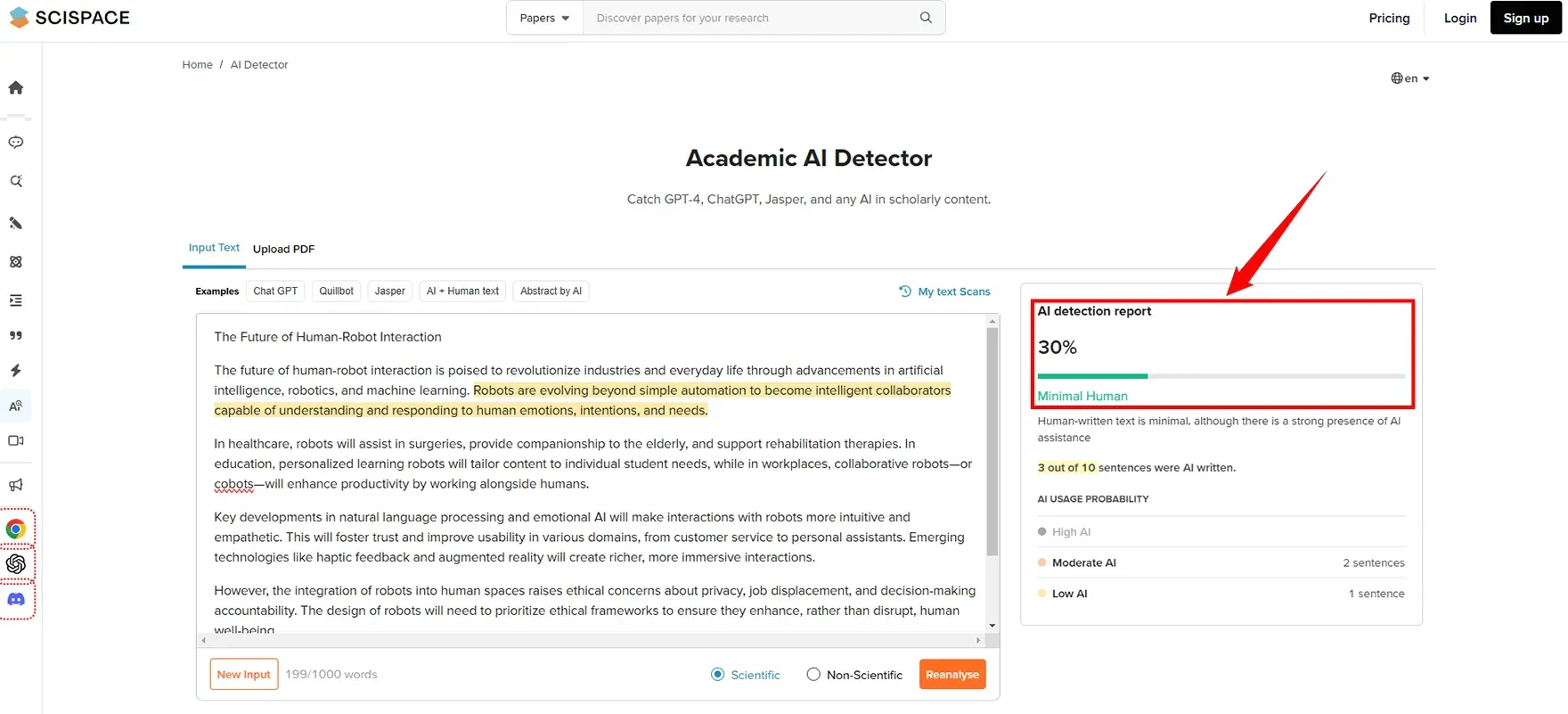This content check-in Typeset AI detector