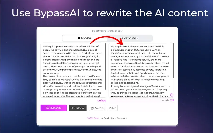 Use BypassAI to rewrite the AI content