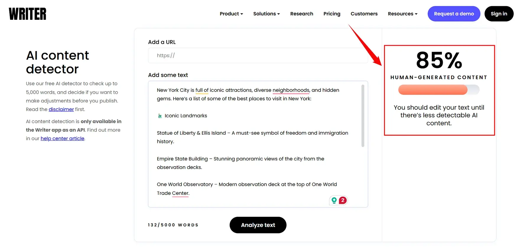 Writer AI detector