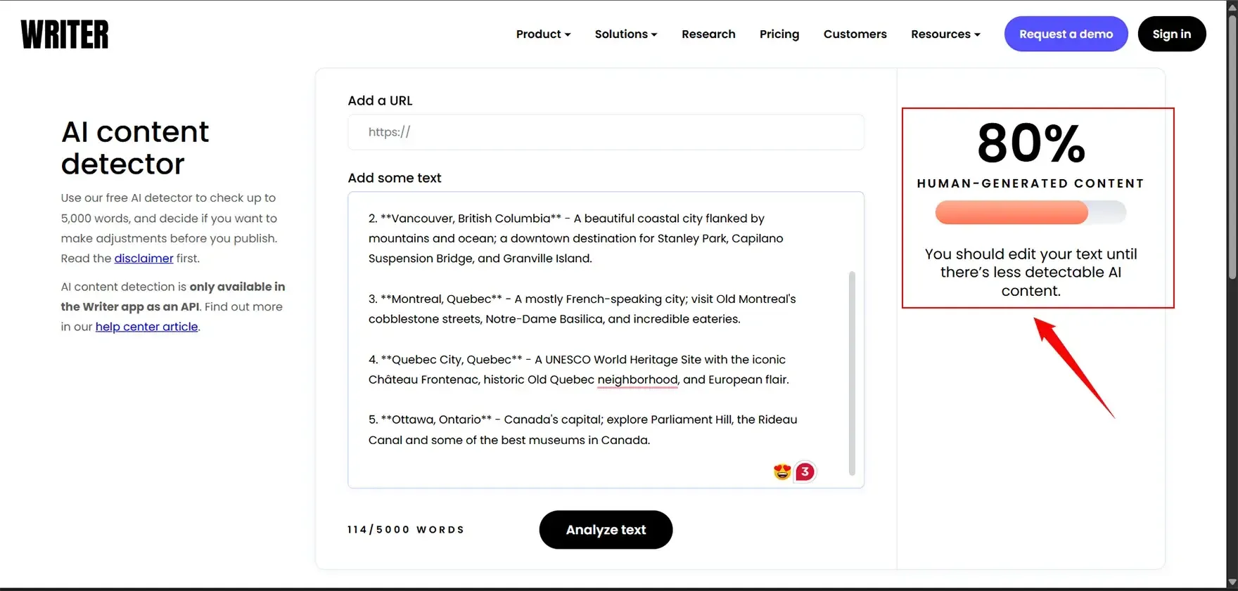Writer AI detector Score Writer AI detector Score