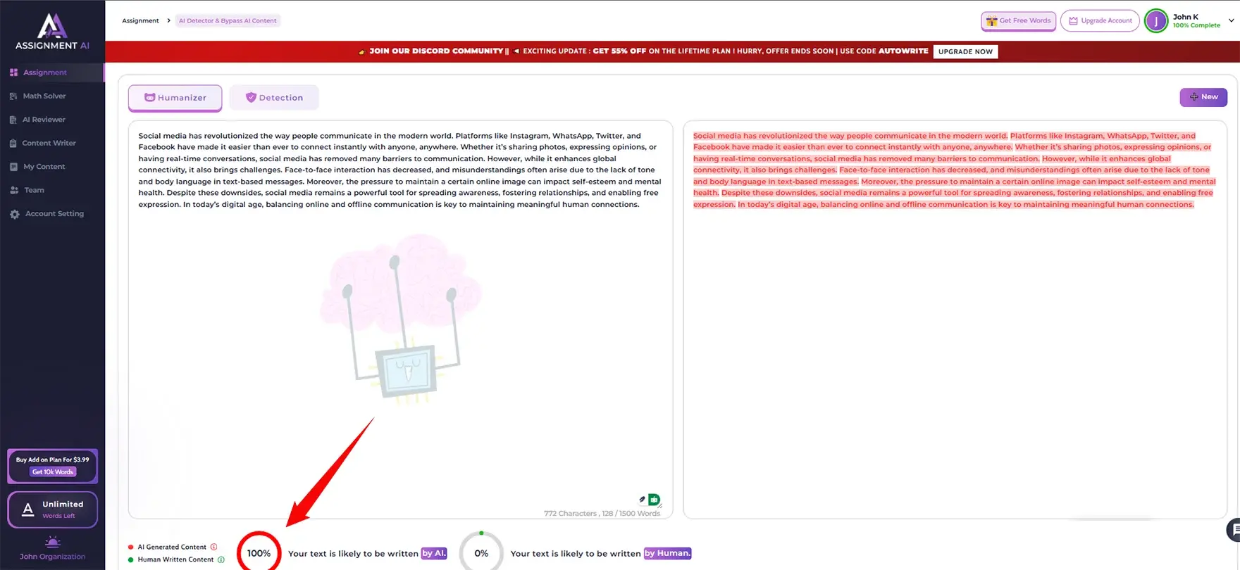 check ChatGPT Content in AssignmentGPT AI detector.webp