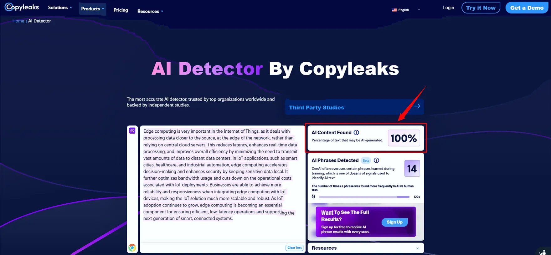 text check-in Copyleak’s AI detector