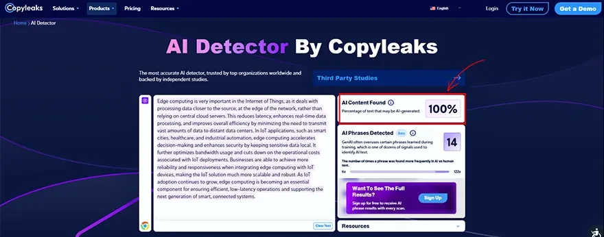 text check-in Copyleak’s AI detector.webp